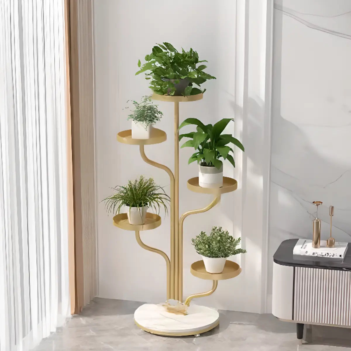 Indoor Circular Multi-Tier Metal Tray Plant Stand Gold Image - 2