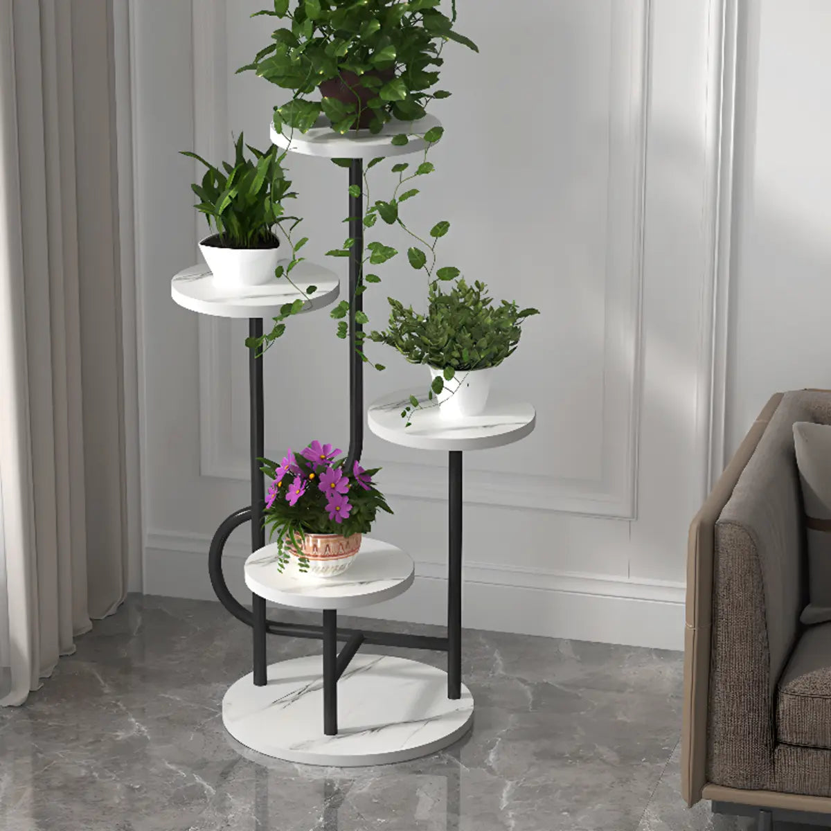 Indoor Circular Multi-Tier Metal Tray Plant Stand Gold Image - 4