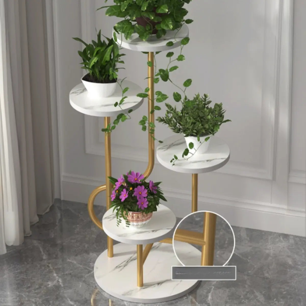 Indoor Circular Multi-Tier Metal Tray Plant Stand Gold Image - 5