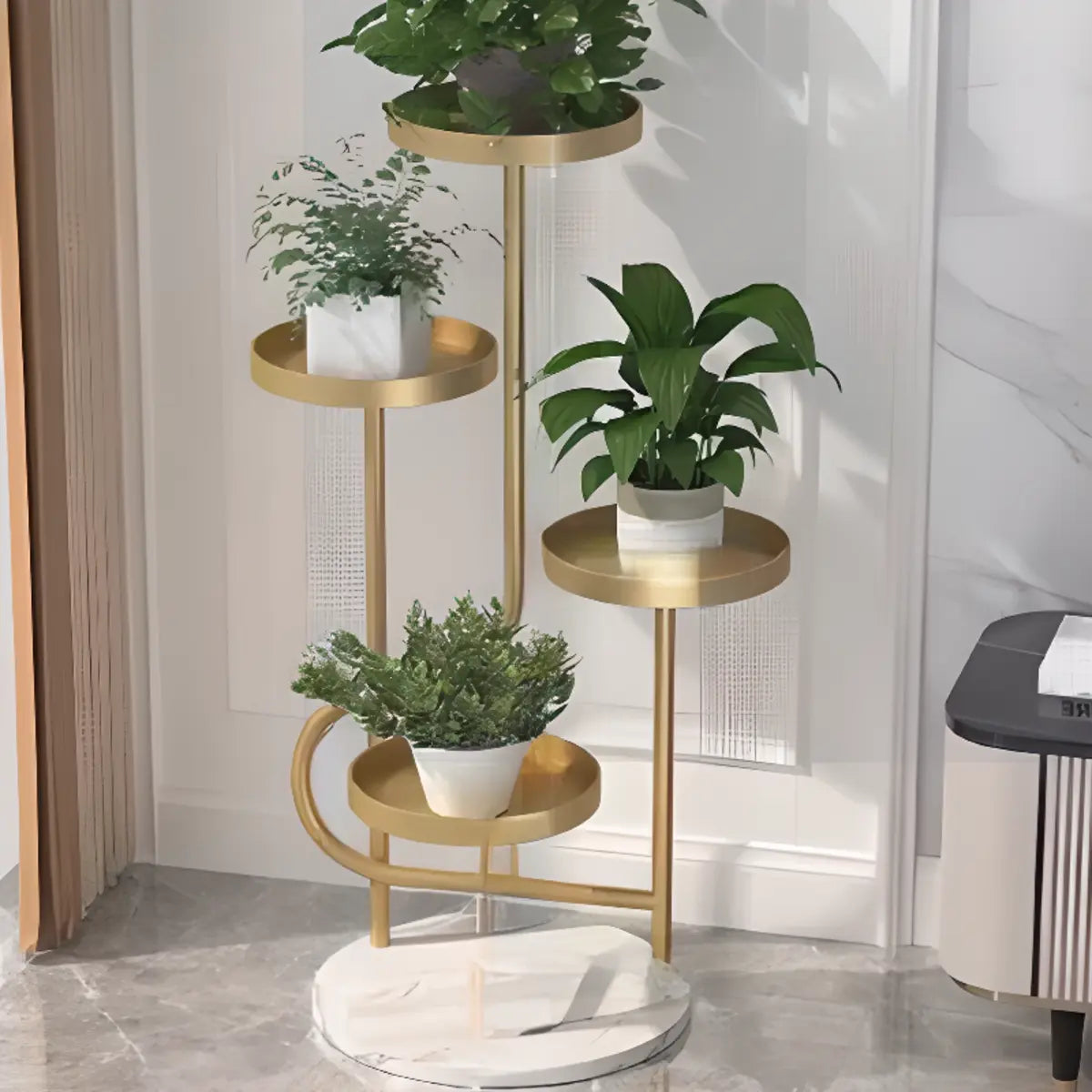 Indoor Circular Multi-Tier Metal Tray Plant Stand Gold Image - 8