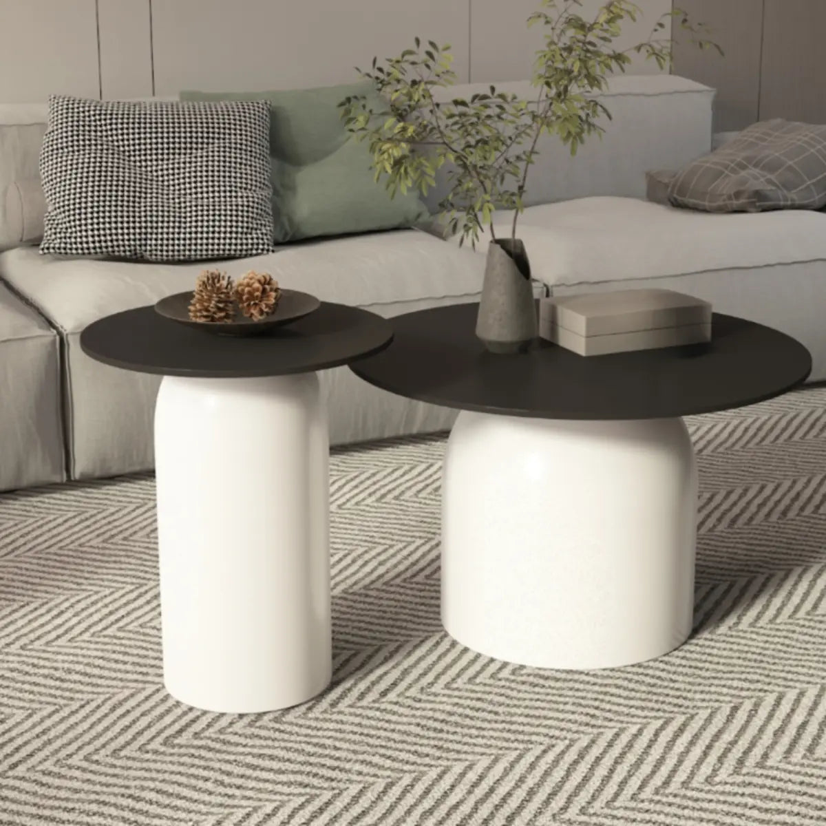 Indoor Modern White Stone Circular Nesting Coffee Table Image - 6