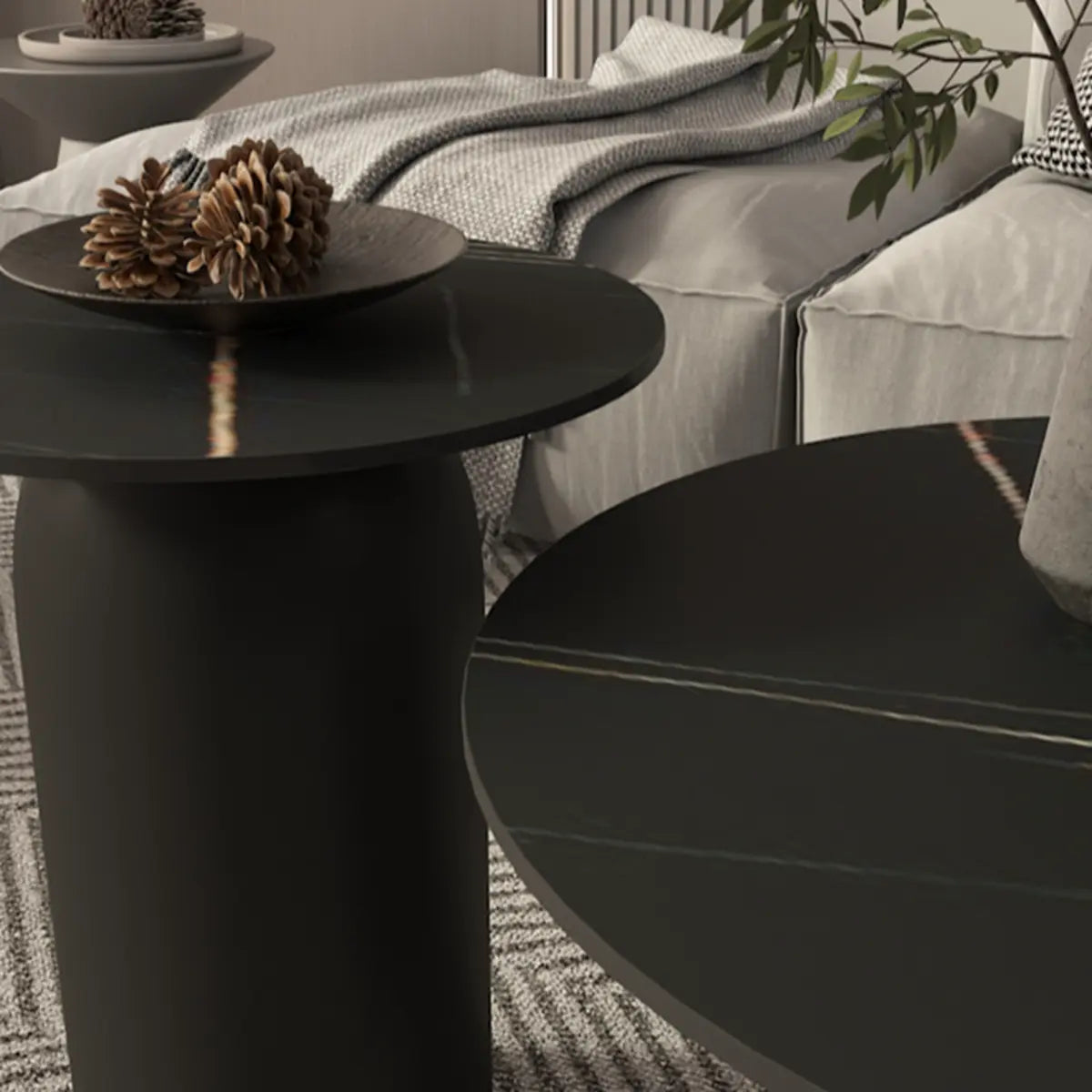 Indoor Modern White Stone Circular Nesting Coffee Table Image - 8