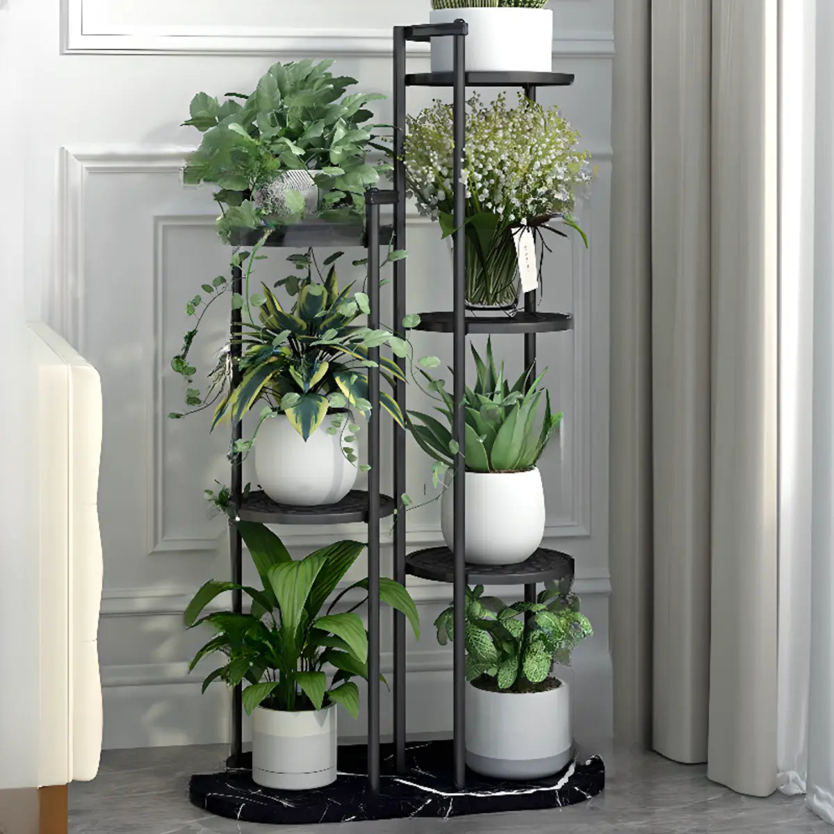 Indoor Round Multi-Tier Floor Metal Plant Stand Black Image - 10