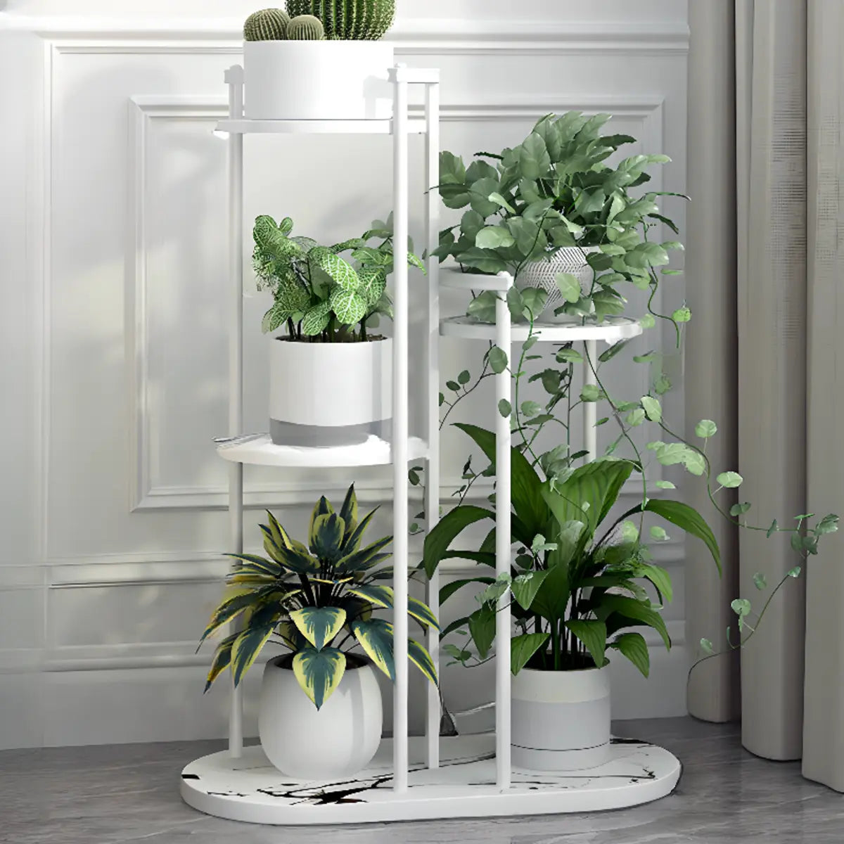 Indoor Round Multi-Tier Floor Metal Plant Stand Black Image - 11