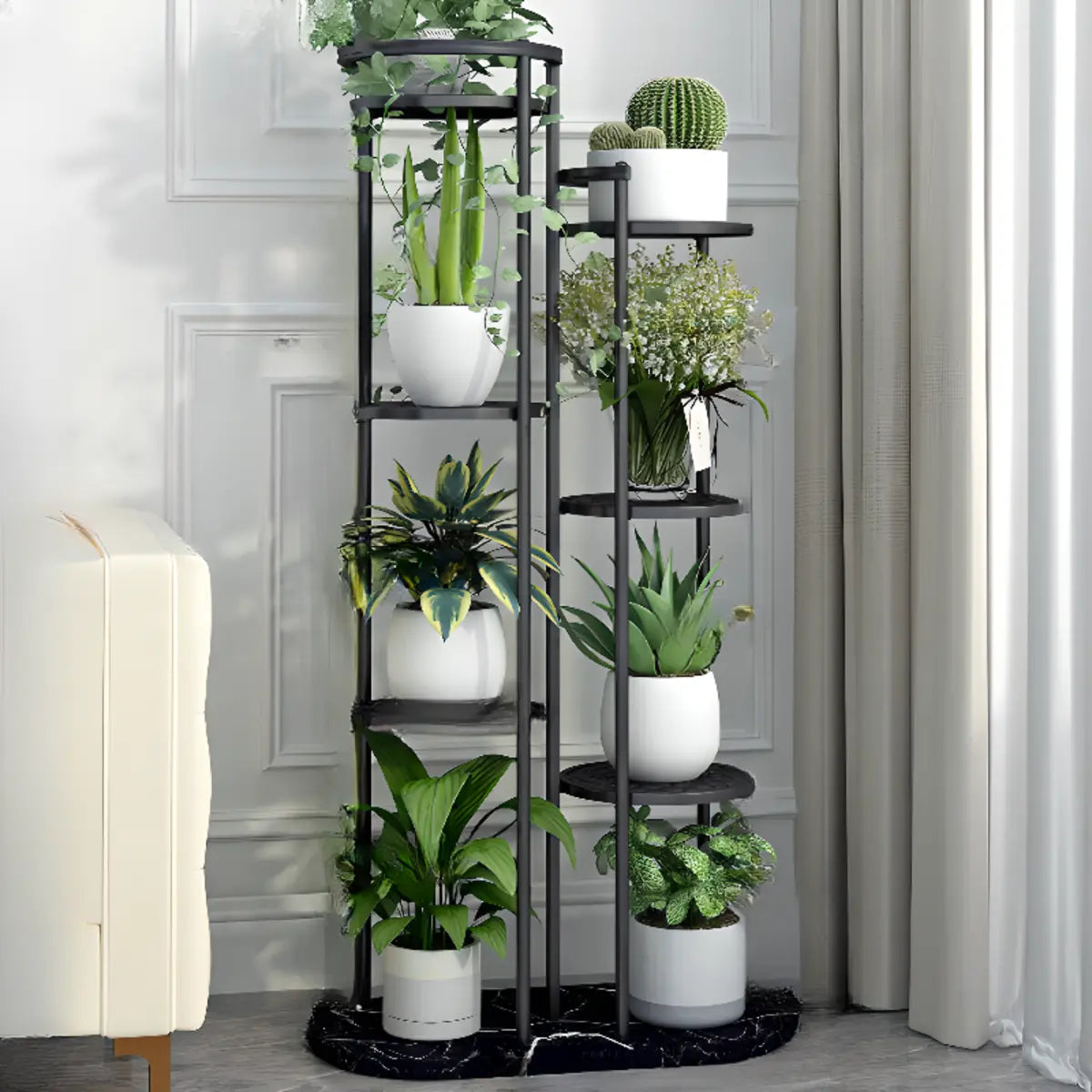 Indoor Round Multi-Tier Floor Metal Plant Stand Black Image - 13