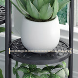 Indoor Round Multi-Tier Floor Metal Plant Stand Black Image - 7