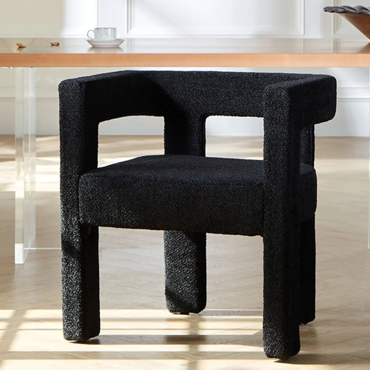 Indoor Square Upholstered Armrest Dining Chair Black Image - 4