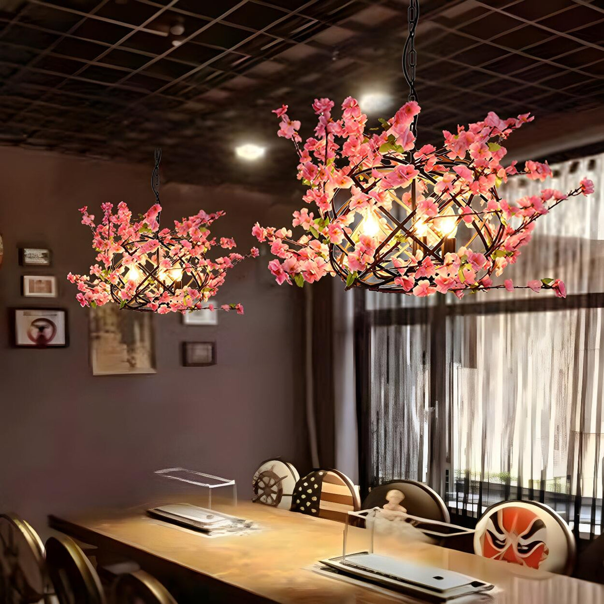 Industria Restaurant Floral Pink Blossom Chandelier Image - 1