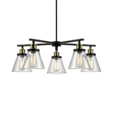 Industrial 2 Tiers Clear Glass Cone Black Chandelier Image - 1