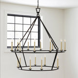 Industrial 2 Tiers Metal Round Candel Chandelier Image - 1