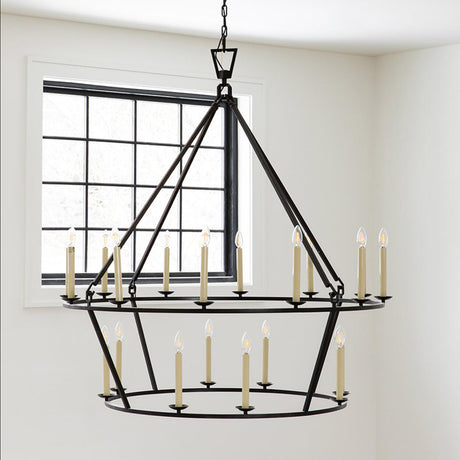 Industrial 2 Tiers Metal Round Candel Chandelier Image - 1