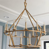 Industrial 2 Tiers Metal Round Candel Chandelier Image - 4