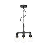 Industrial 3-Light Ball Clear Glass Black Pipe Chandelier Image - 3