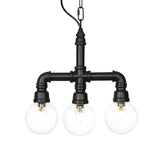 Industrial 3-Light Ball Clear Glass Black Pipe Chandelier Image - 4