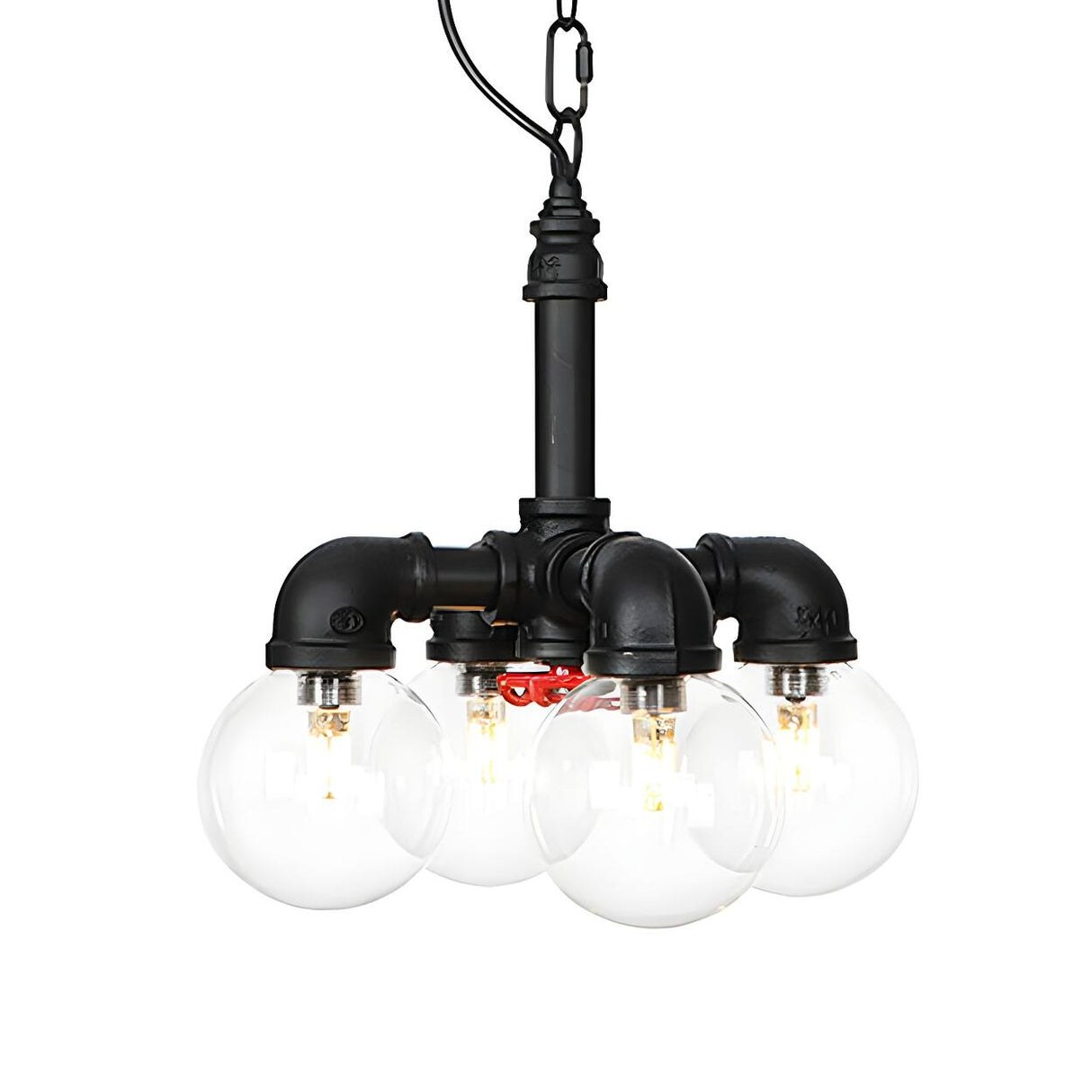 Industrial 3-Light Ball Clear Glass Black Pipe Chandelier Image - 5