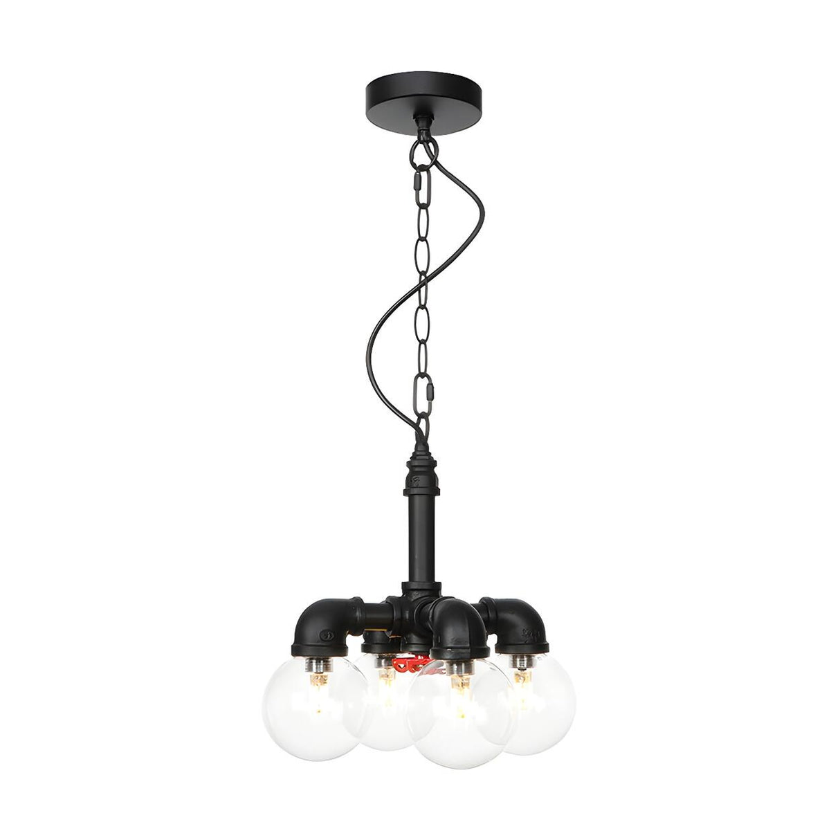 Industrial 3-Light Ball Clear Glass Black Pipe Chandelier Image - 6