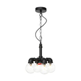 Industrial 3-Light Ball Clear Glass Black Pipe Chandelier Image - 6