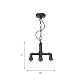 Industrial 3-Light Ball Clear Glass Black Pipe Chandelier Image - 8