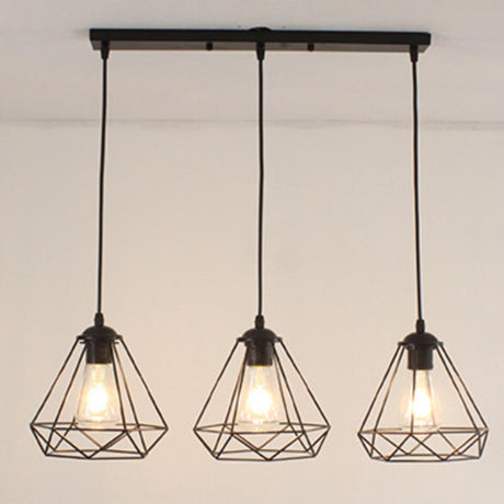 Industrial 3-Light Black Cage Island Ceiling Light Image - 2