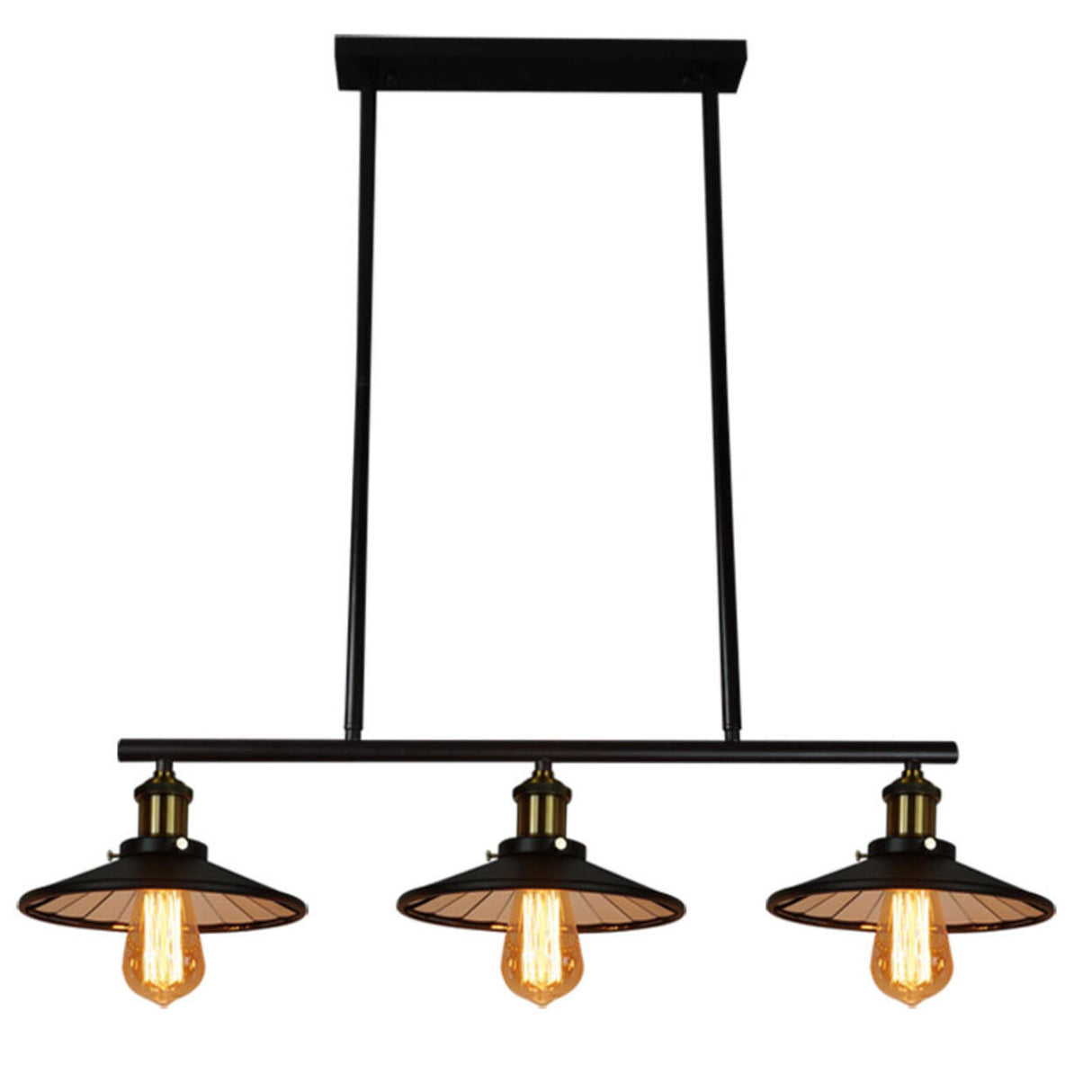 Industrial 3-Light Black Cone Island Pendant Light Image - 10