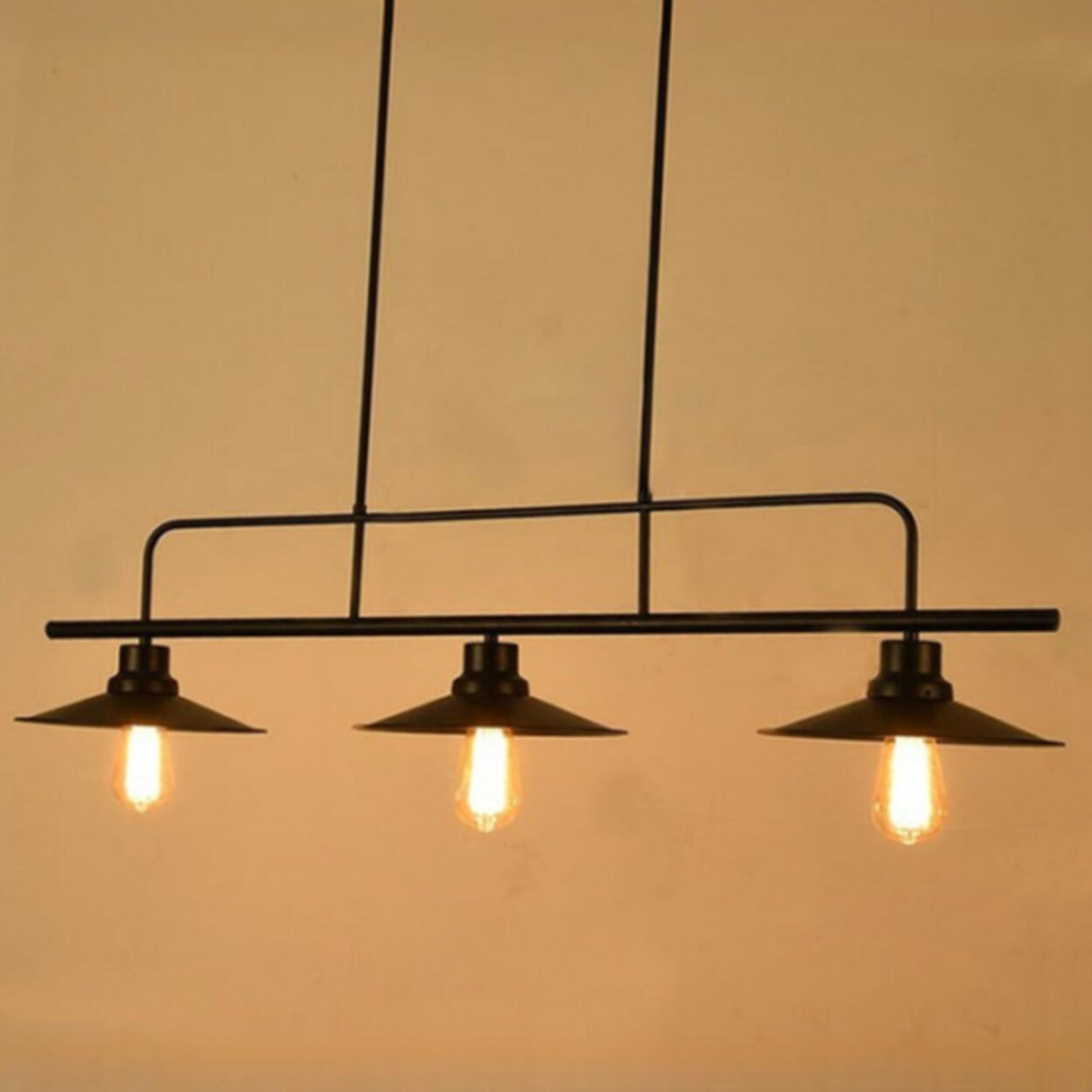 Industrial 3-Light Black Cone Island Pendant Light Image - 12