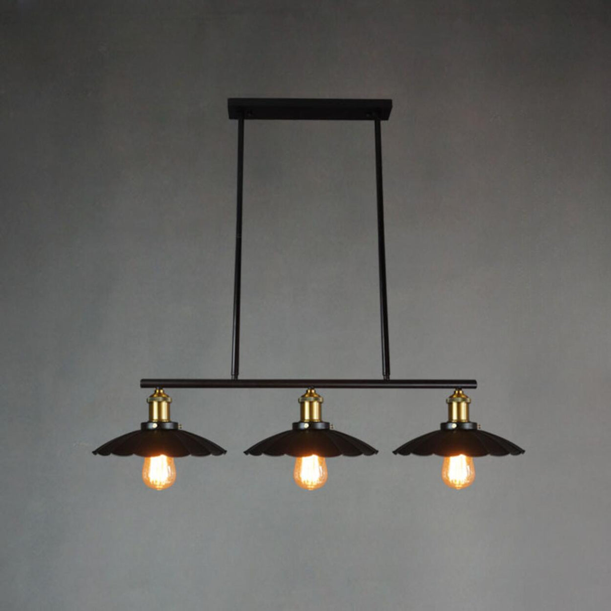 Industrial 3-Light Black Cone Island Pendant Light Image - 22