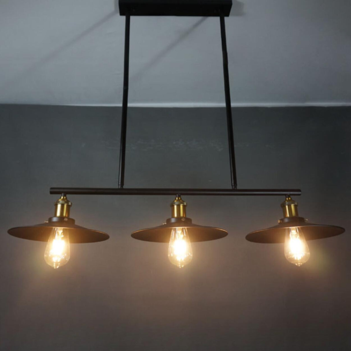 Industrial 3-Light Black Cone Island Pendant Light Image - 7