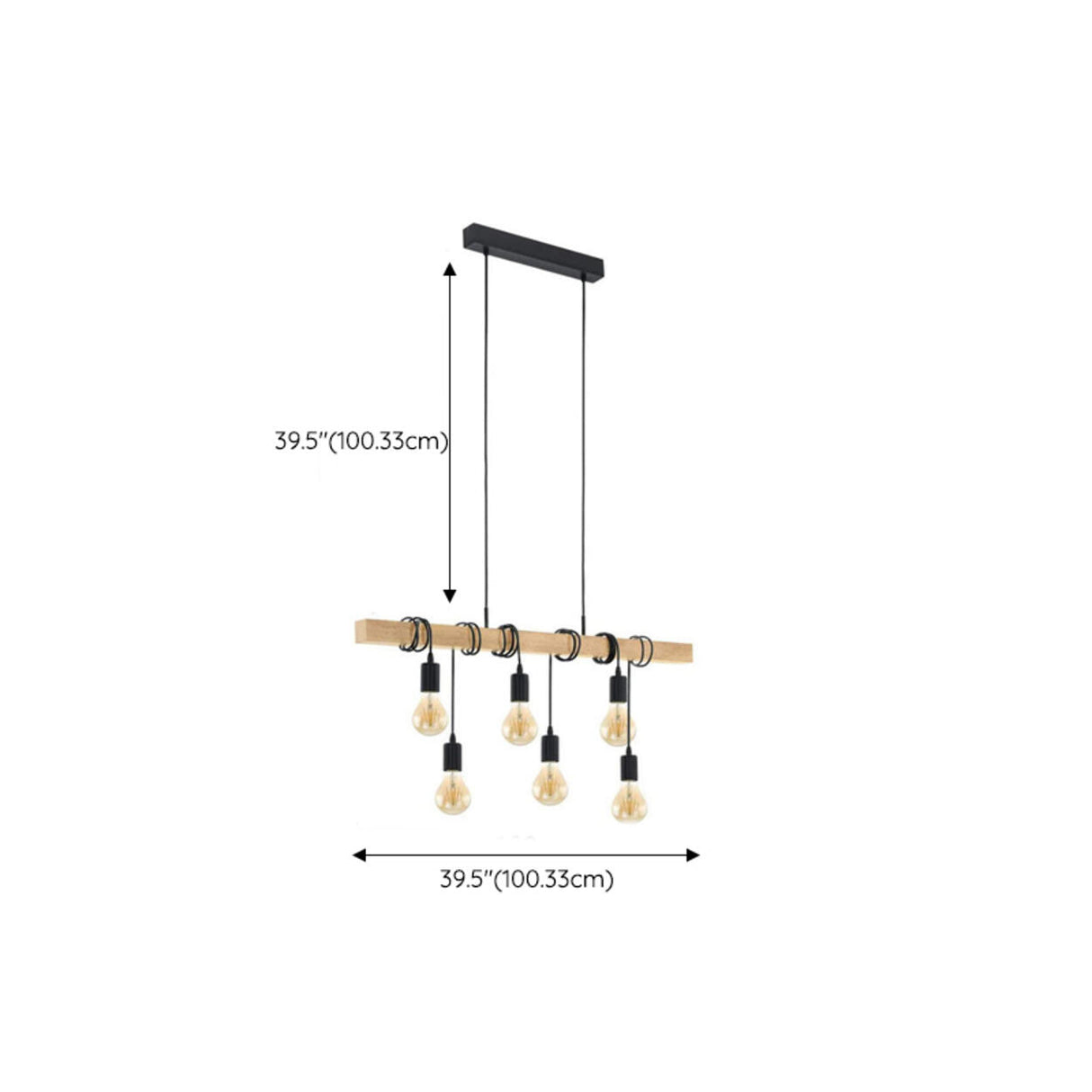 Industrial 3-Light Cage and Wooden Beam Island Light Image - 19