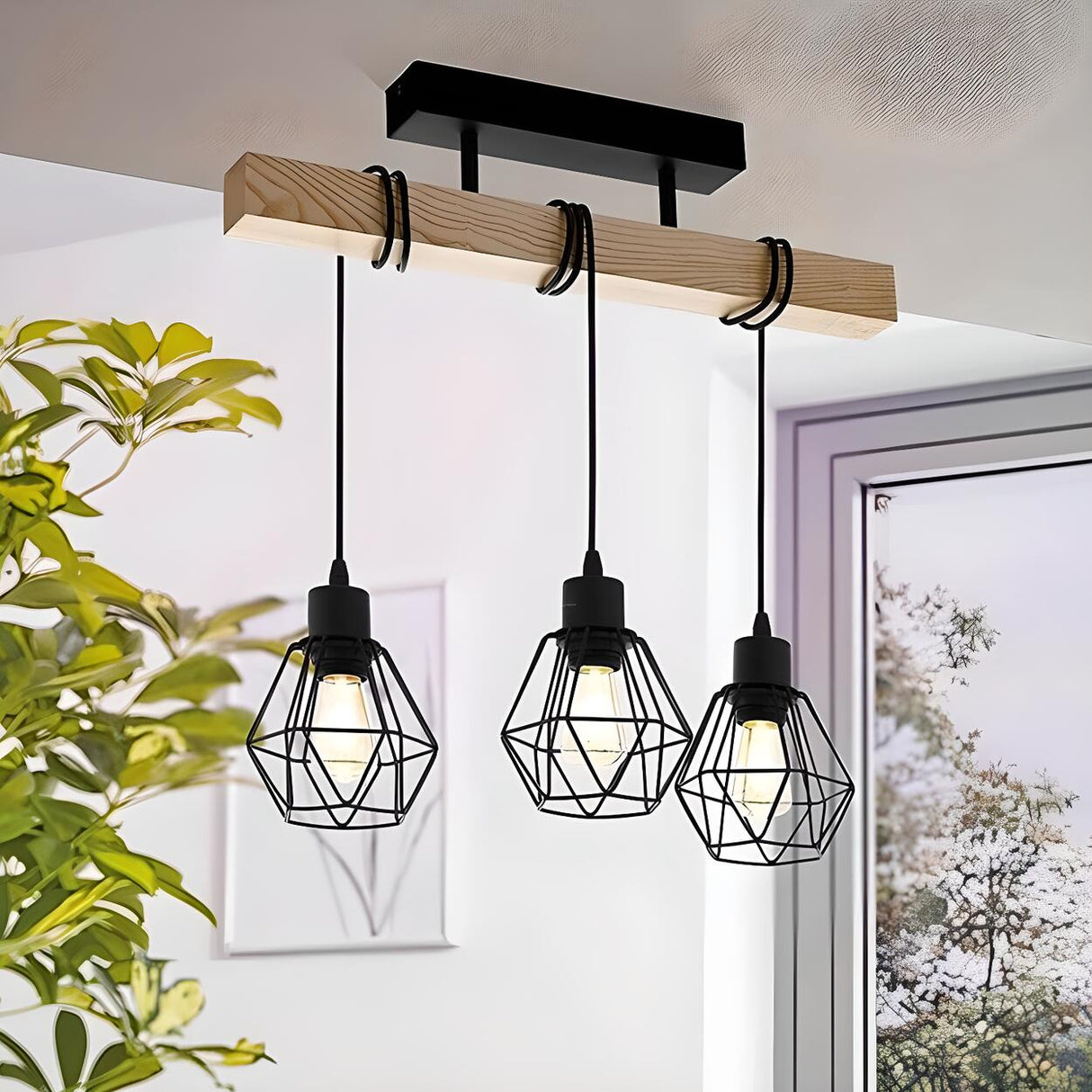 Industrial 3-Light Geometric Cage Island Pendant Light Image - 2