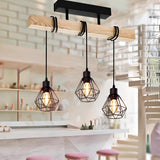 Industrial 3-Light Geometric Cage Island Pendant Light Image - 3