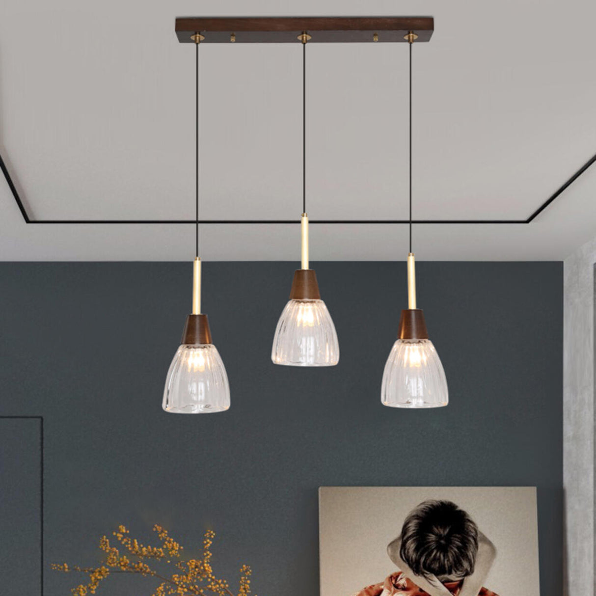 Industrial 3-Light Glass Cone Island Pendant Light Image - 4