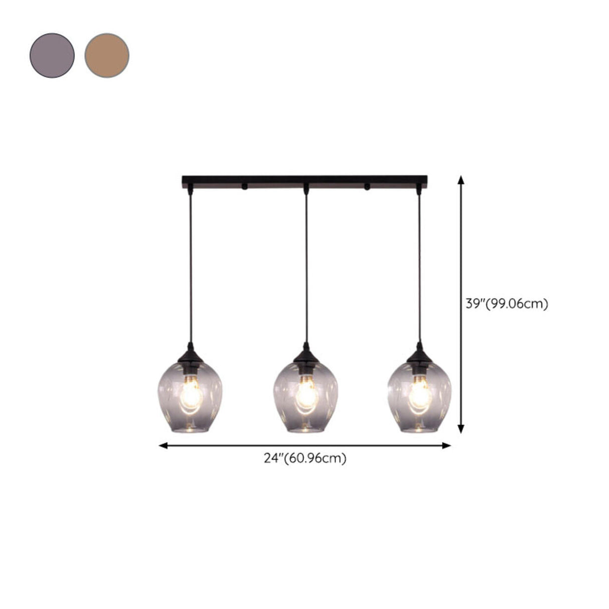 Industrial 3-Light Gray Oval Island Pendant Light 