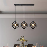 Industrial 3 Light Metal Black Cube Pendant Light Image - 1