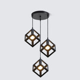 Industrial 3 Light Metal Black Cube Pendant Light Image - 10