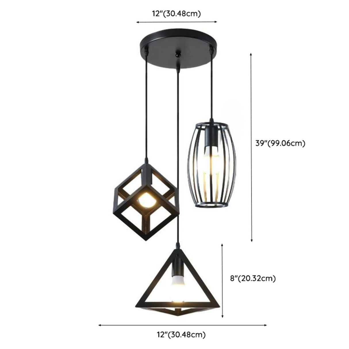 Industrial 3 Light Metal Black Cube Pendant Light Image - 17