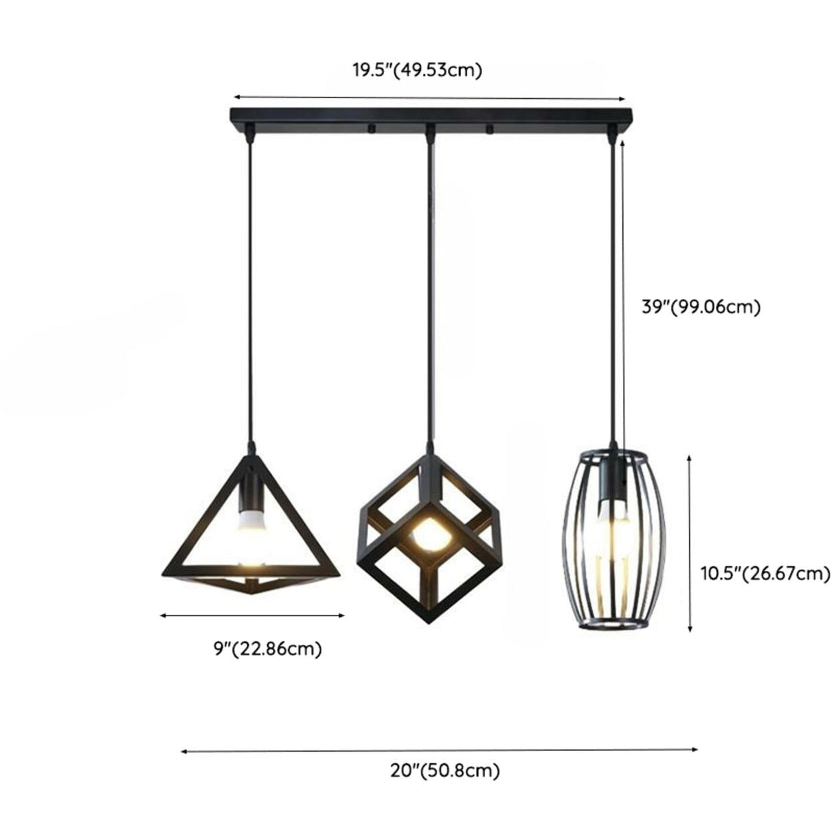 Industrial 3 Light Metal Black Cube Pendant Light Image - 19