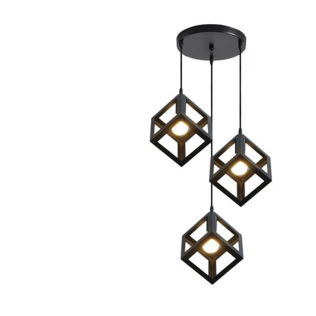 Industrial 3 Light Metal Black Cube Pendant Light Image - 2