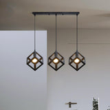 Industrial 3 Light Metal Black Cube Pendant Light Image - 4