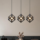 Industrial 3 Light Metal Black Cube Pendant Light Image - 8