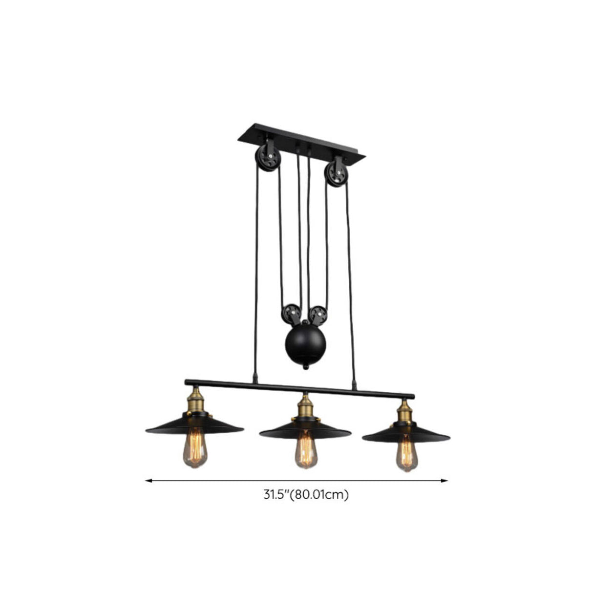 Industrial 3-Light Pulley Cone Island Hanging Light 