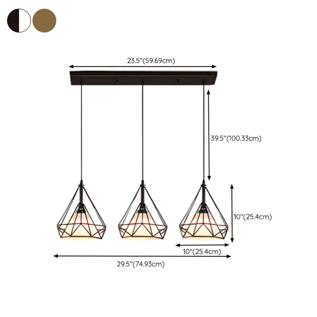 Industrial 3-Light Pyramid Cage Island Pendant Light 