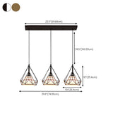 Industrial 3-Light Pyramid Cage Island Pendant Light #size