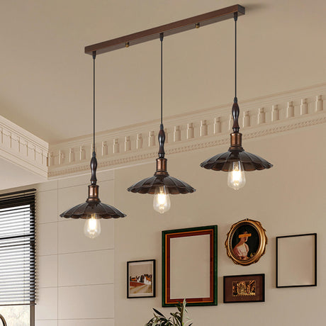 Industrial 3-Light Scalloped Island Pendant Light Image - 1