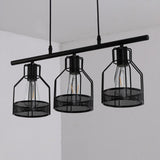 Industrial 4-Light Black Cage Island Pendant Light Image - 11