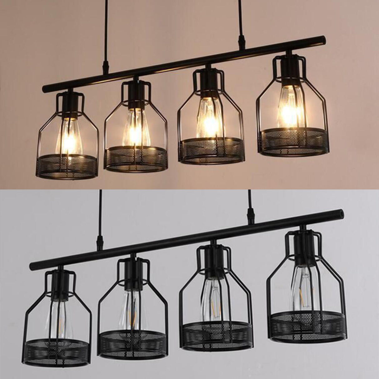 Industrial 4-Light Black Cage Island Pendant Light Image - 12