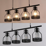 Industrial 4-Light Black Cage Island Pendant Light Image - 12