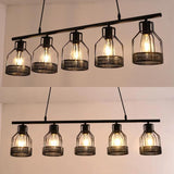 Industrial 4-Light Black Cage Island Pendant Light Image - 13