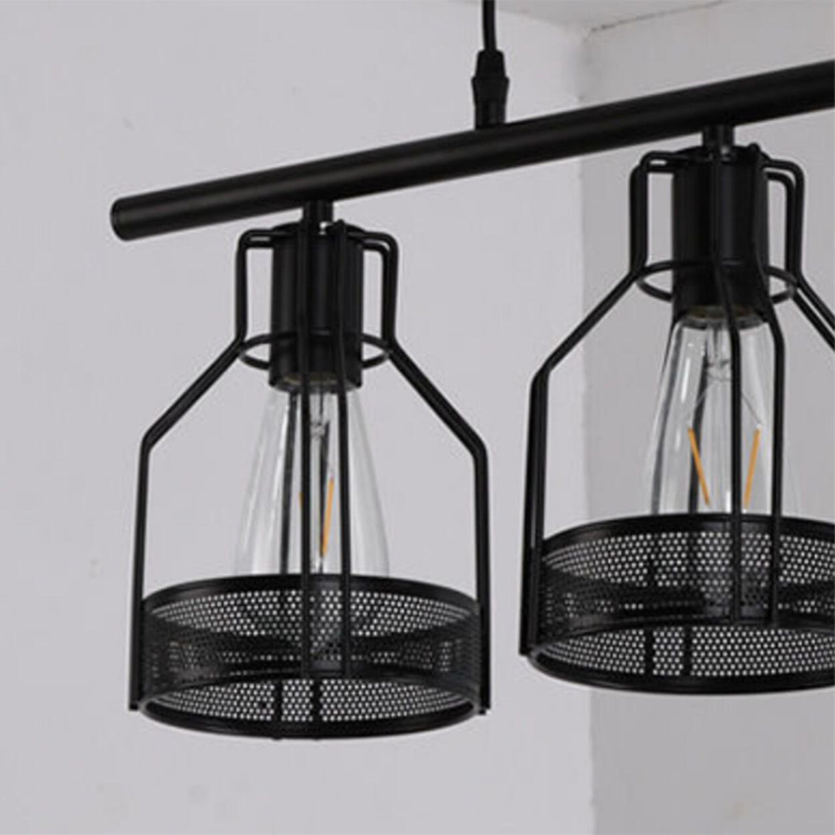 Industrial 4-Light Black Cage Island Pendant Light Image - 16