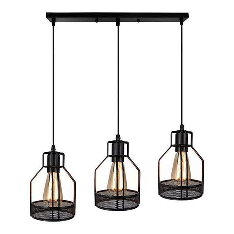 Industrial 4-Light Black Cage Island Pendant Light Image - 2