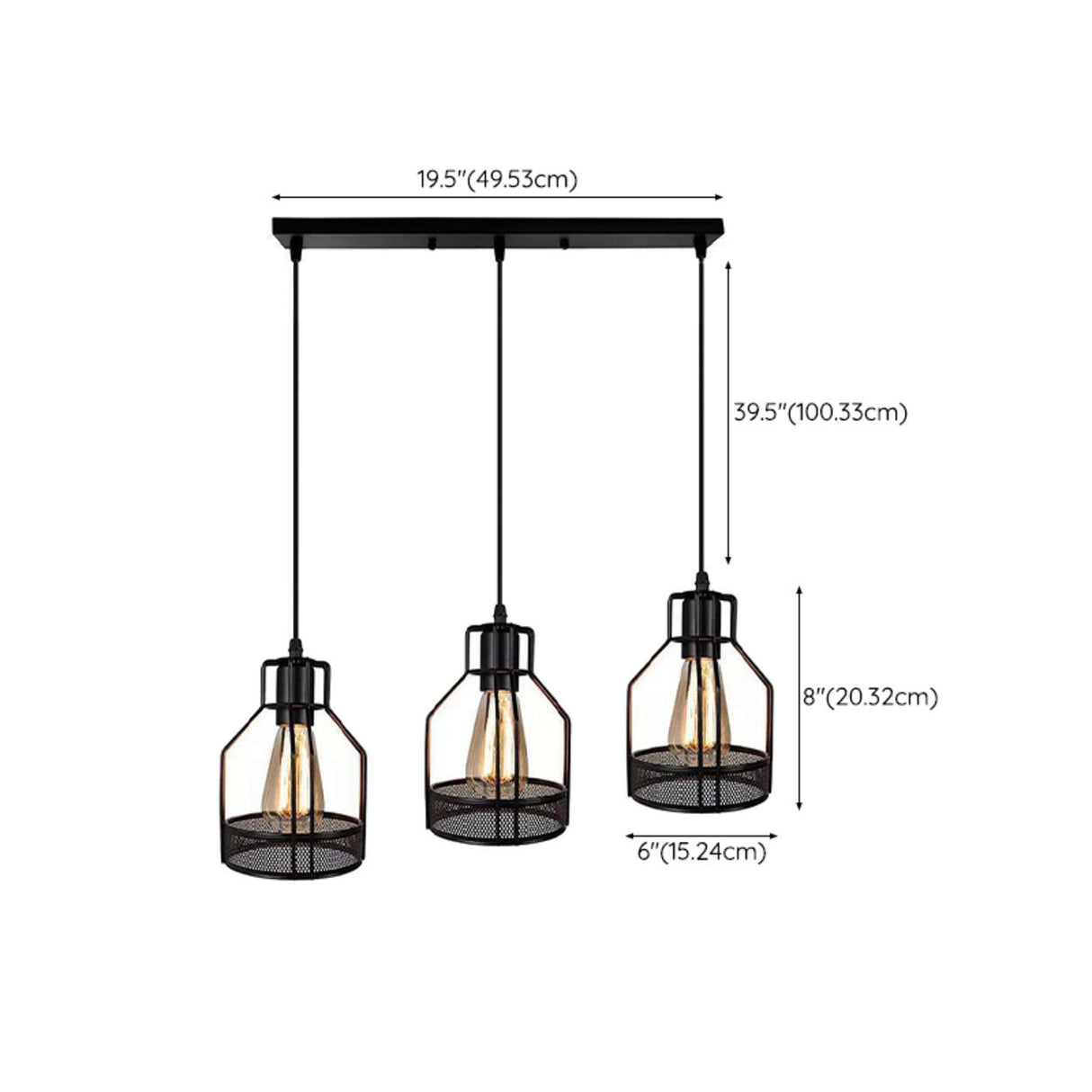 Industrial 4-Light Black Cage Island Pendant Light 